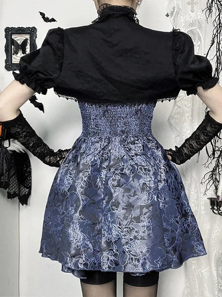 SCARLET DARKNESSVictorian Gothic Sweetheart Neck Jacquard 2-piece Dress