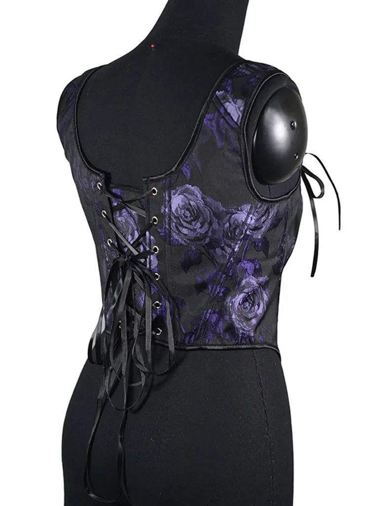 Embossed Rose Jacquard Herringbone Corset Top SCARLET DARKNESS