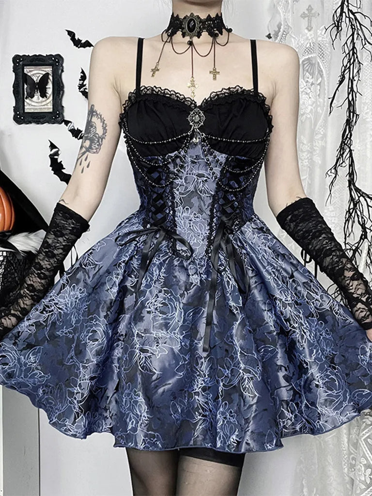 SCARLET DARKNESSVictorian Gothic Sweetheart Neck Jacquard 2-piece Dress