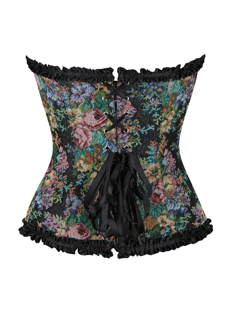 Women Victorian Sweetheart Collar Floral Bustier Corset SCARLET DARKNESS