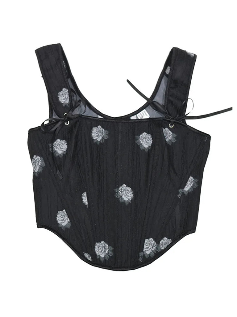 Embossed Rose Jacquard Herringbone Corset Top SCARLET DARKNESS