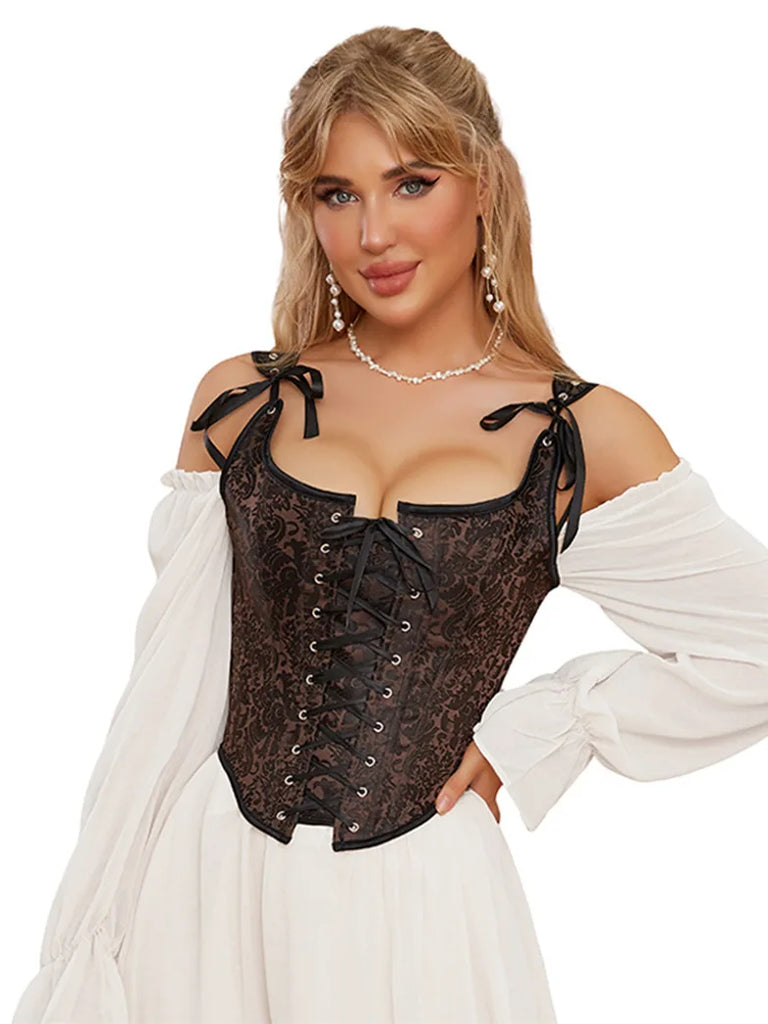 SCARLET DARKNESSWomen Jacquard Corset Top Strappy Waist for Women