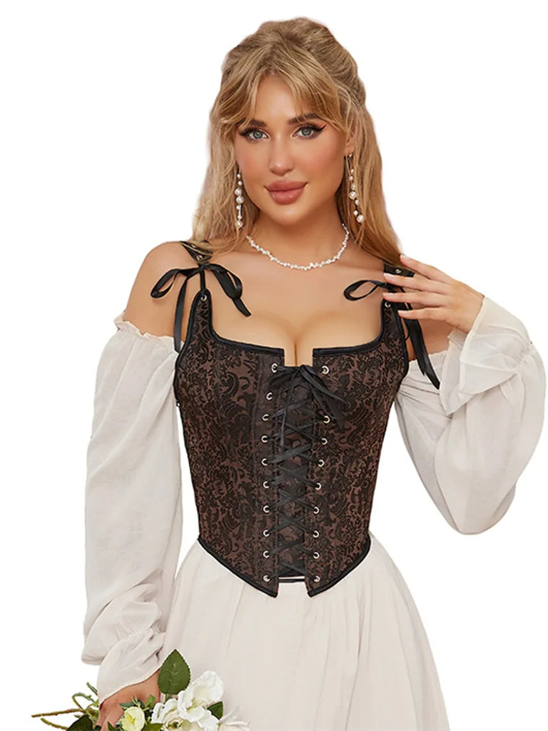 SCARLET DARKNESSWomen Jacquard Corset Top Strappy Waist for Women