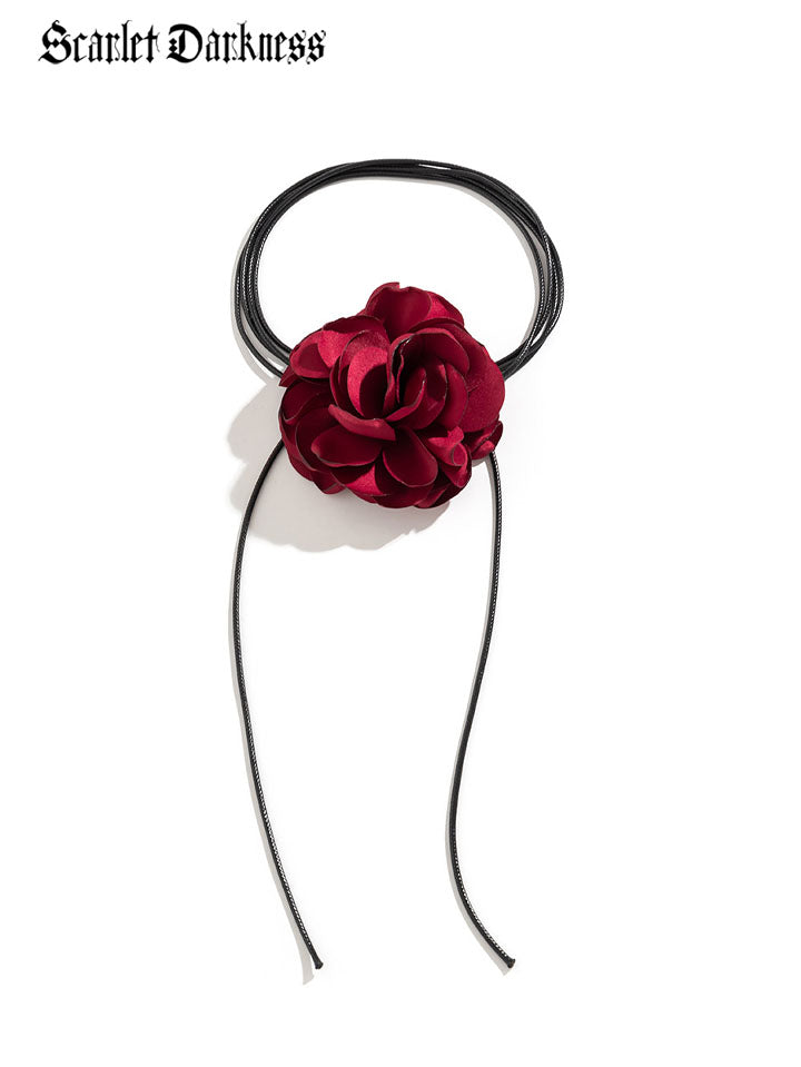 Midnight Rose Long Strap Oversized Flower Choker Necklace SCARLET DARKNESS