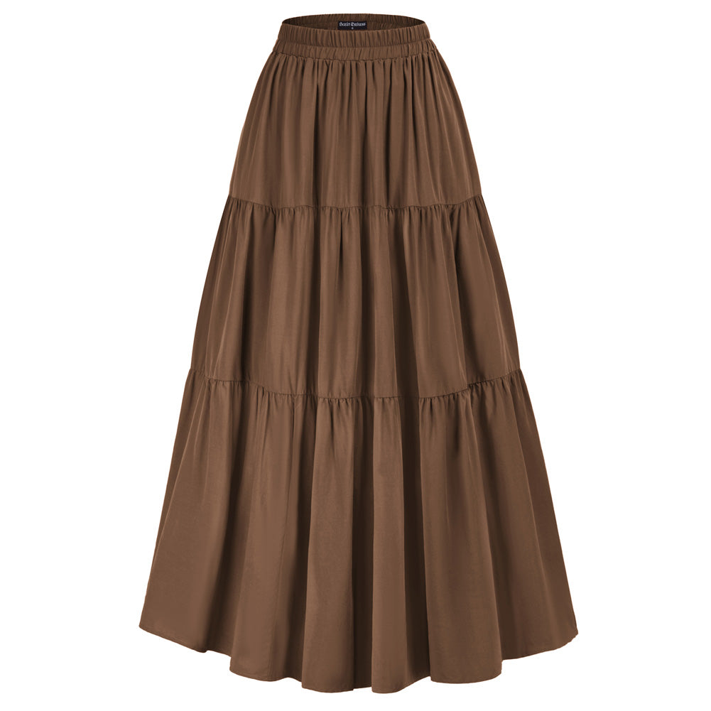 Tiered Elastic High Waist Swing Skirt with Pocket SCARLET DARKNESS