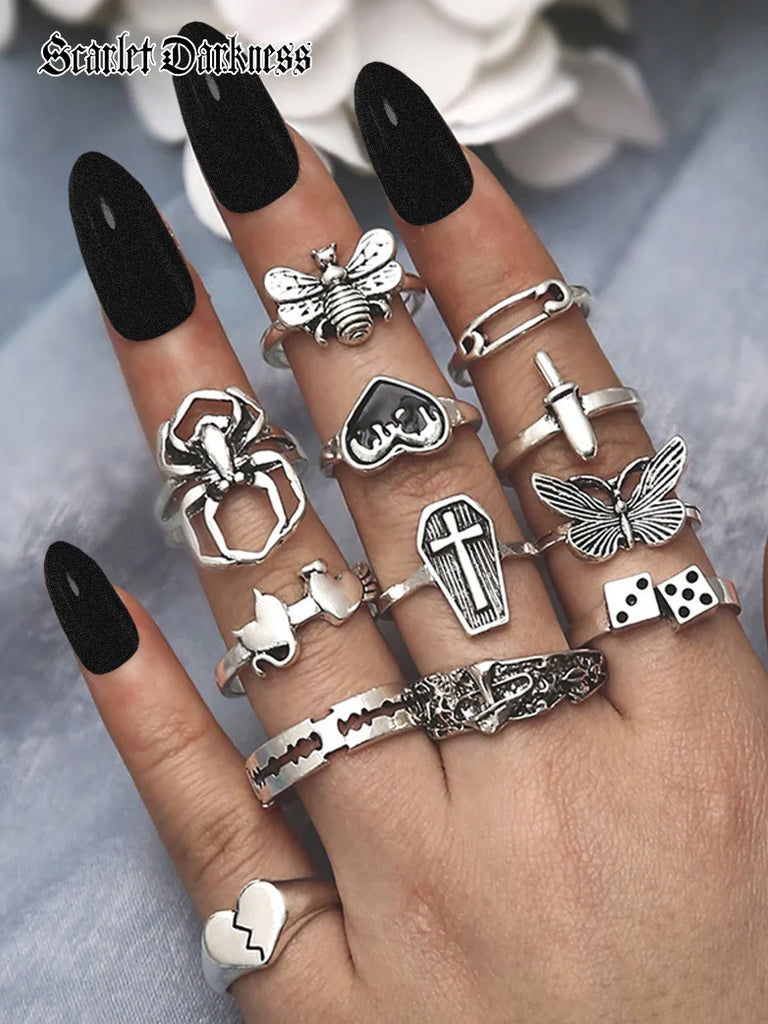 Scarlet Darkness Black Friday Accs-Gothic 12 Ring Set SCARLET DARKNESS