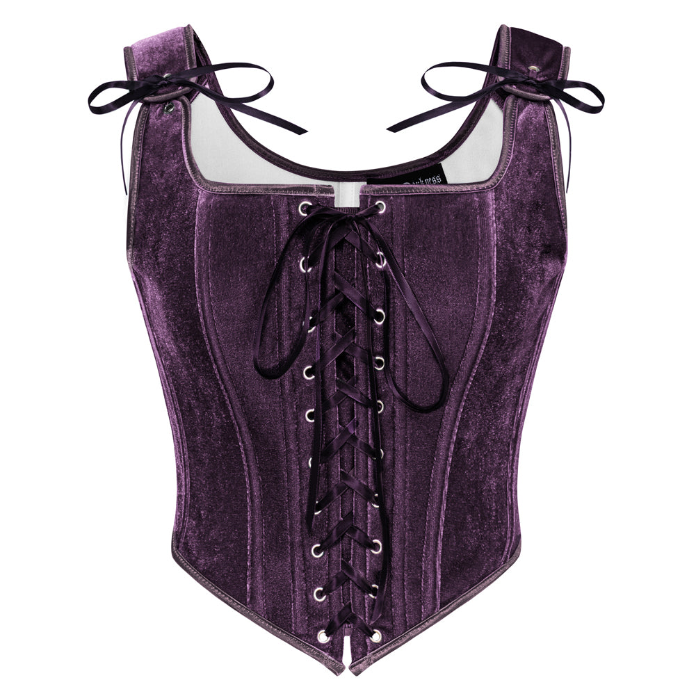 Victorian Velvet Corset 12 Bones Lace-up Front Vest SCARLET DARKNESS