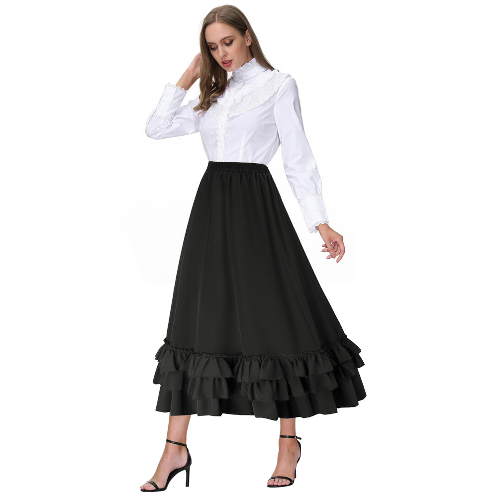 Layered Ruffled Hem Adjustable A-Line Skirt SCARLET DARKNESS