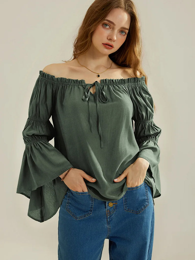 Renaissance Off Shoulder Tops Long Virago Sleeve Tops SCARLET DARKNESS