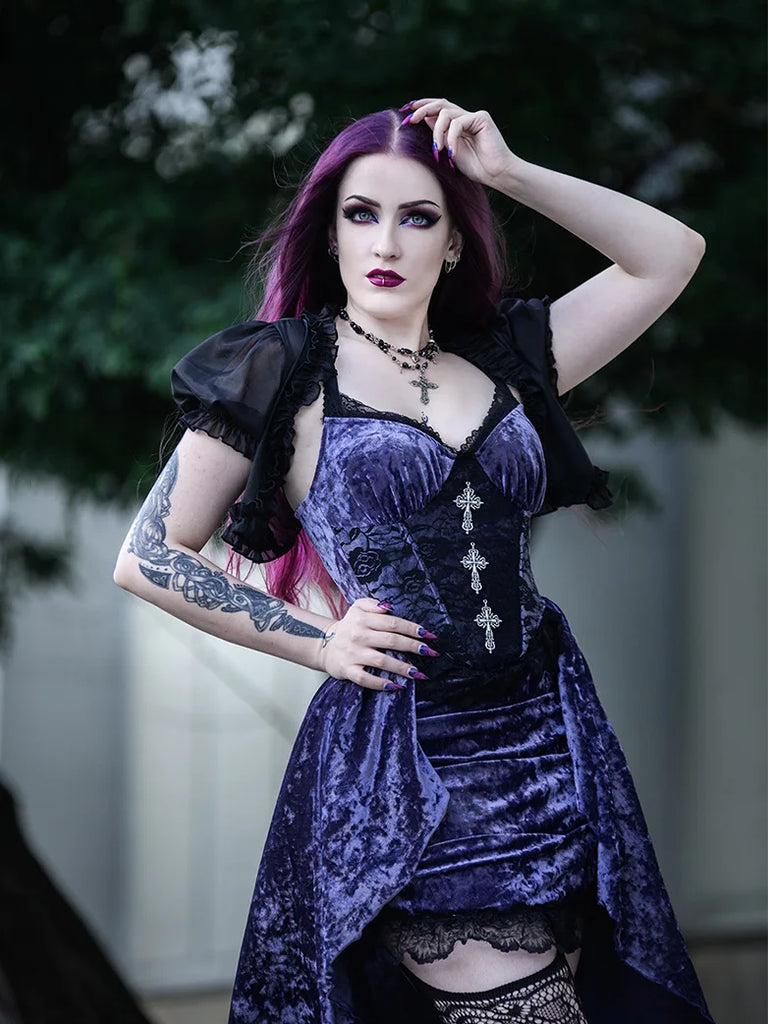 Women Purple Velvet Lace Patchwork Suspender Dress SCARLET DARKNESS