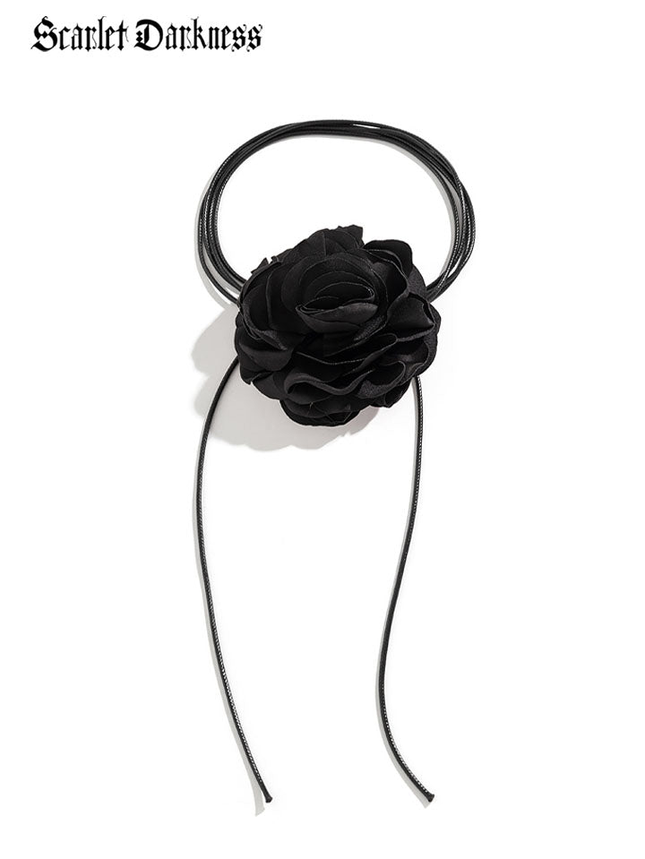 Midnight Rose Long Strap Oversized Flower Choker Necklace SCARLET DARKNESS