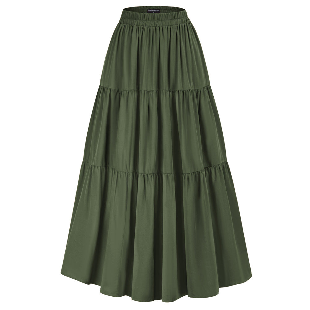 Tiered Elastic High Waist Swing Skirt with Pocket SCARLET DARKNESS