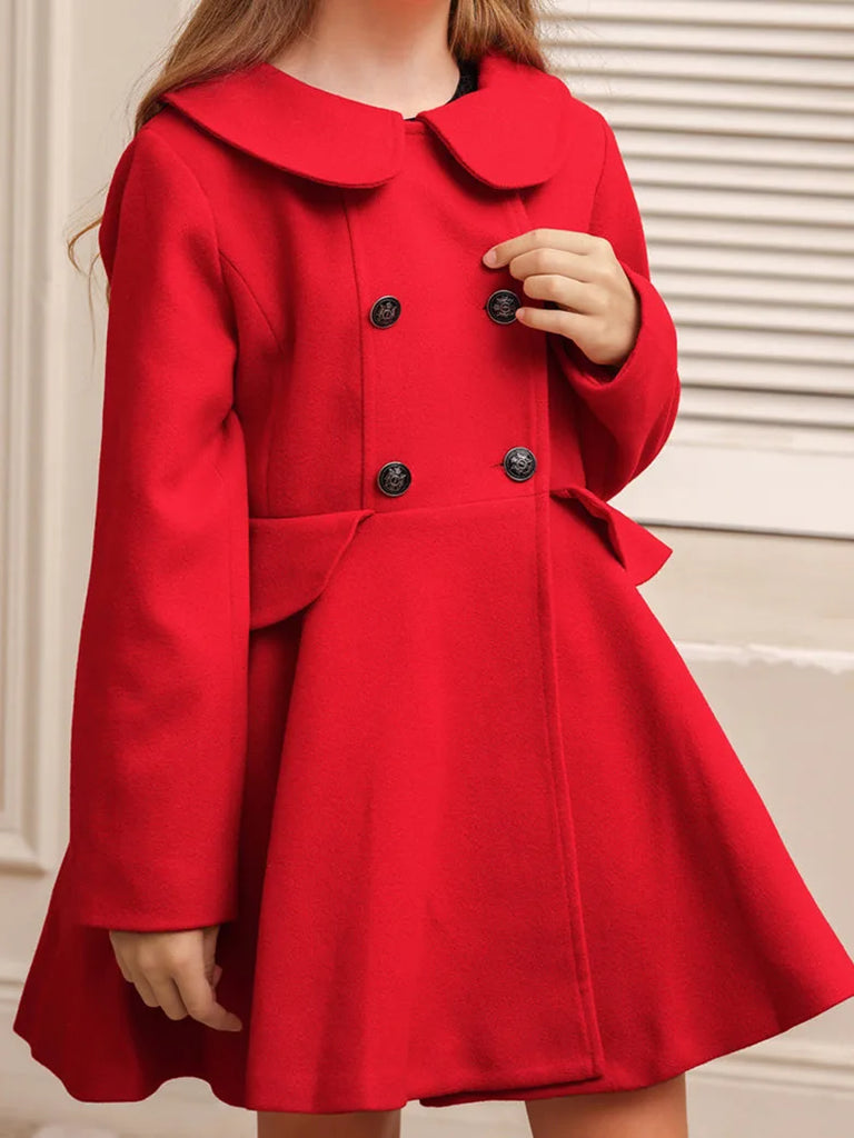 Kids Tiered Peacoat Lapel Collar Double Breasted Overcoat SCARLET DARKNESS