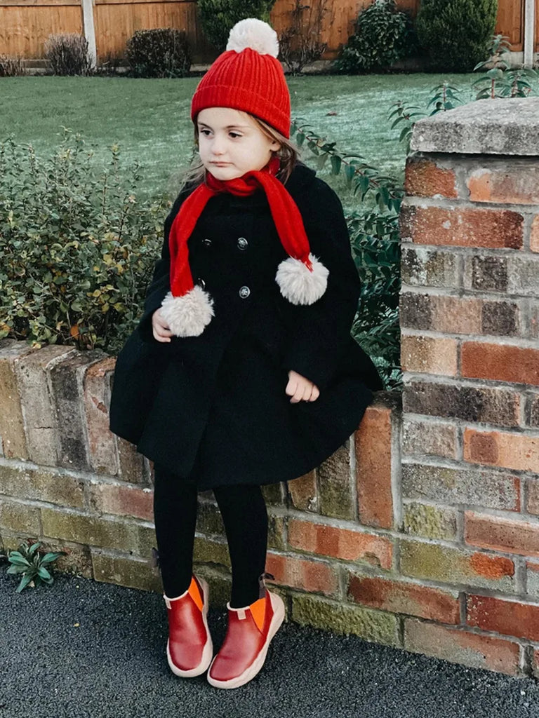 Kids Tiered Peacoat Lapel Collar Double Breasted Overcoat SCARLET DARKNESS