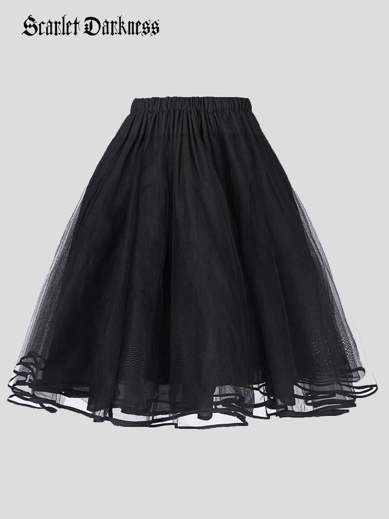 Women's Luxury Retro 3 Layers Tulle Netting Petticoat SCARLET DARKNESS