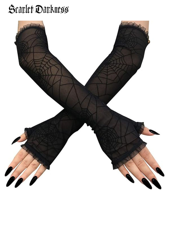 Gocthic Spider Long Fingerless Gloves Cosplay Halloween SCARLET DARKNESS