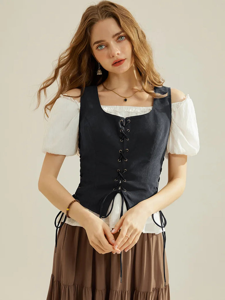 Renaissance Lace-up Vest Medieval Handkerchief Hem Vest SCARLET DARKNESS