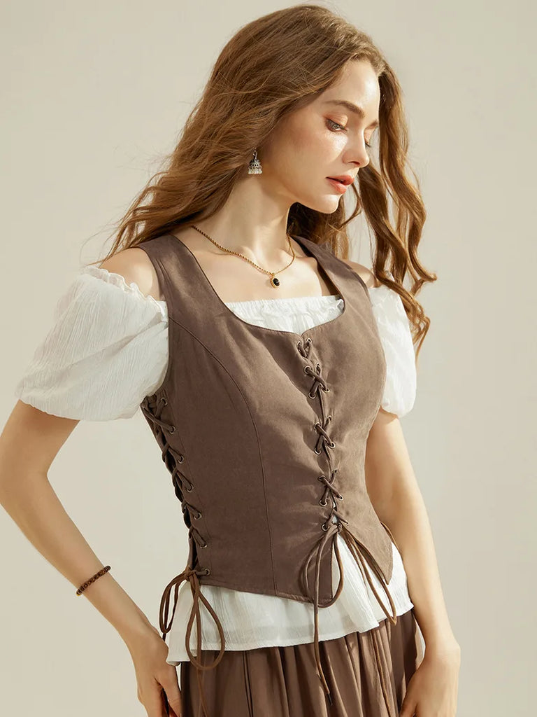 Renaissance Lace-up Vest Medieval Handkerchief Hem Vest SCARLET DARKNESS