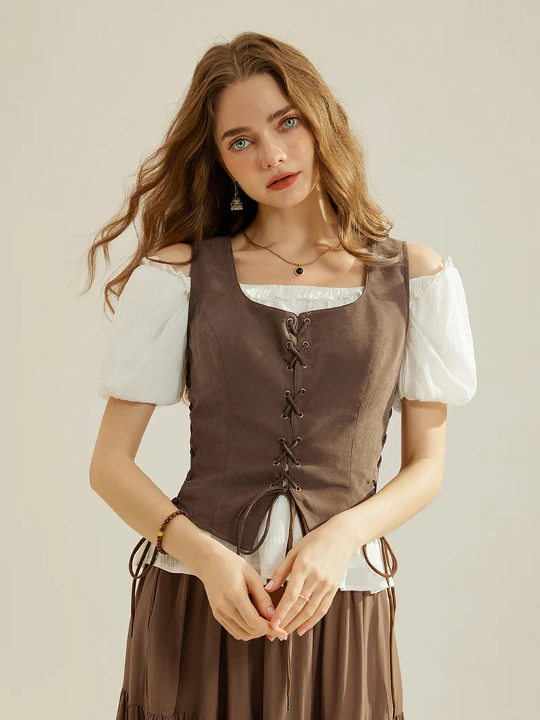 Renaissance Lace-up Vest Medieval Handkerchief Hem Vest SCARLET DARKNESS