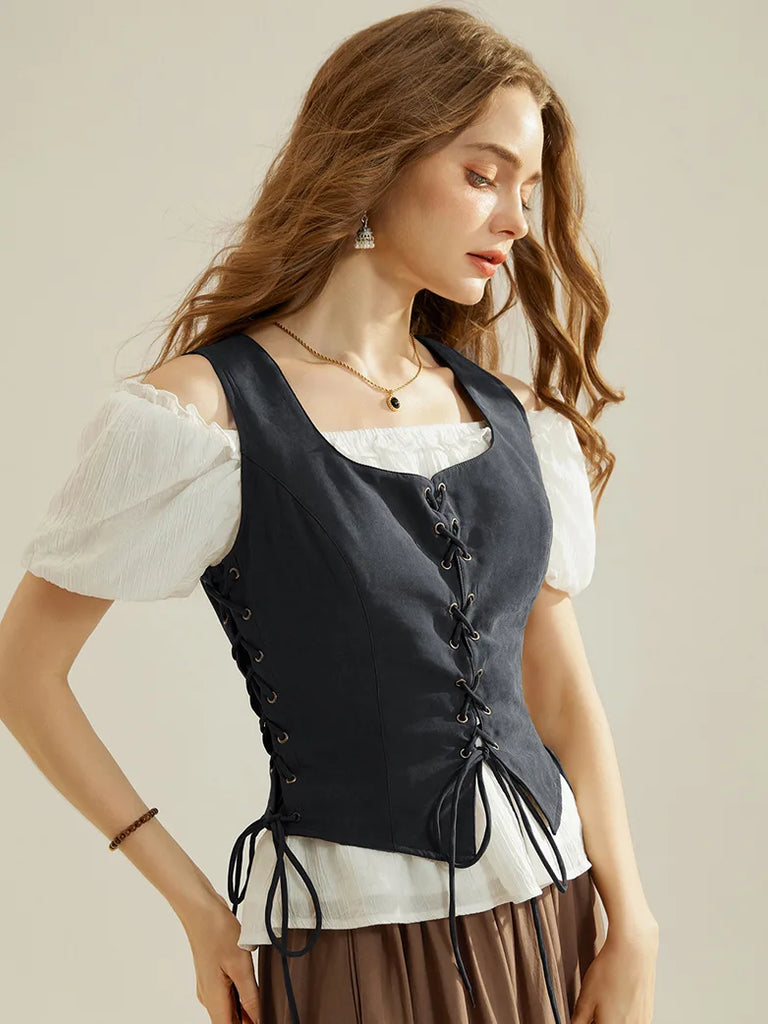 Renaissance Lace-up Vest Medieval Handkerchief Hem Vest SCARLET DARKNESS