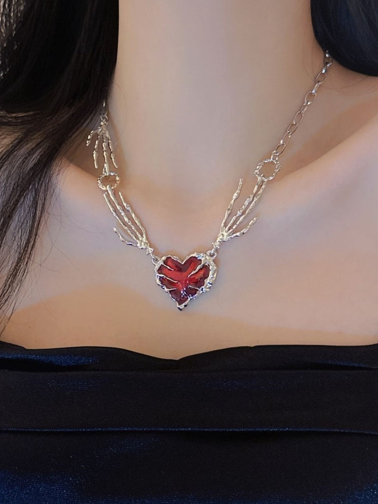 Lover in the Midnight Gothic Red Heart Necklace SCARLET DARKNESS