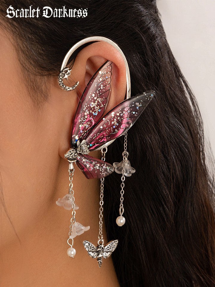 Fairy Tassel Butterfly Floral Ear Clip SCARLET DARKNESS