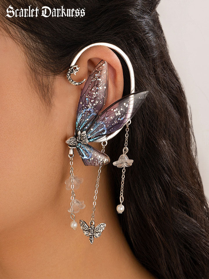 Fairy Tassel Butterfly Floral Ear Clip SCARLET DARKNESS