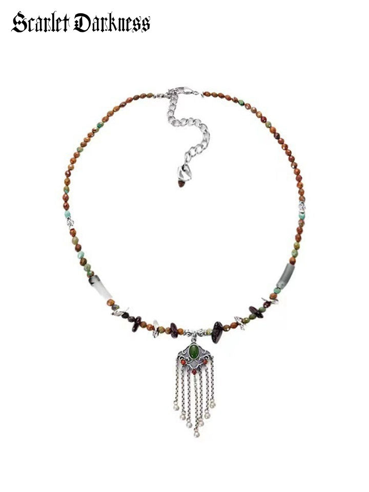 Ruyi Tassel Peace Lock Necklace SCARLET DARKNESS