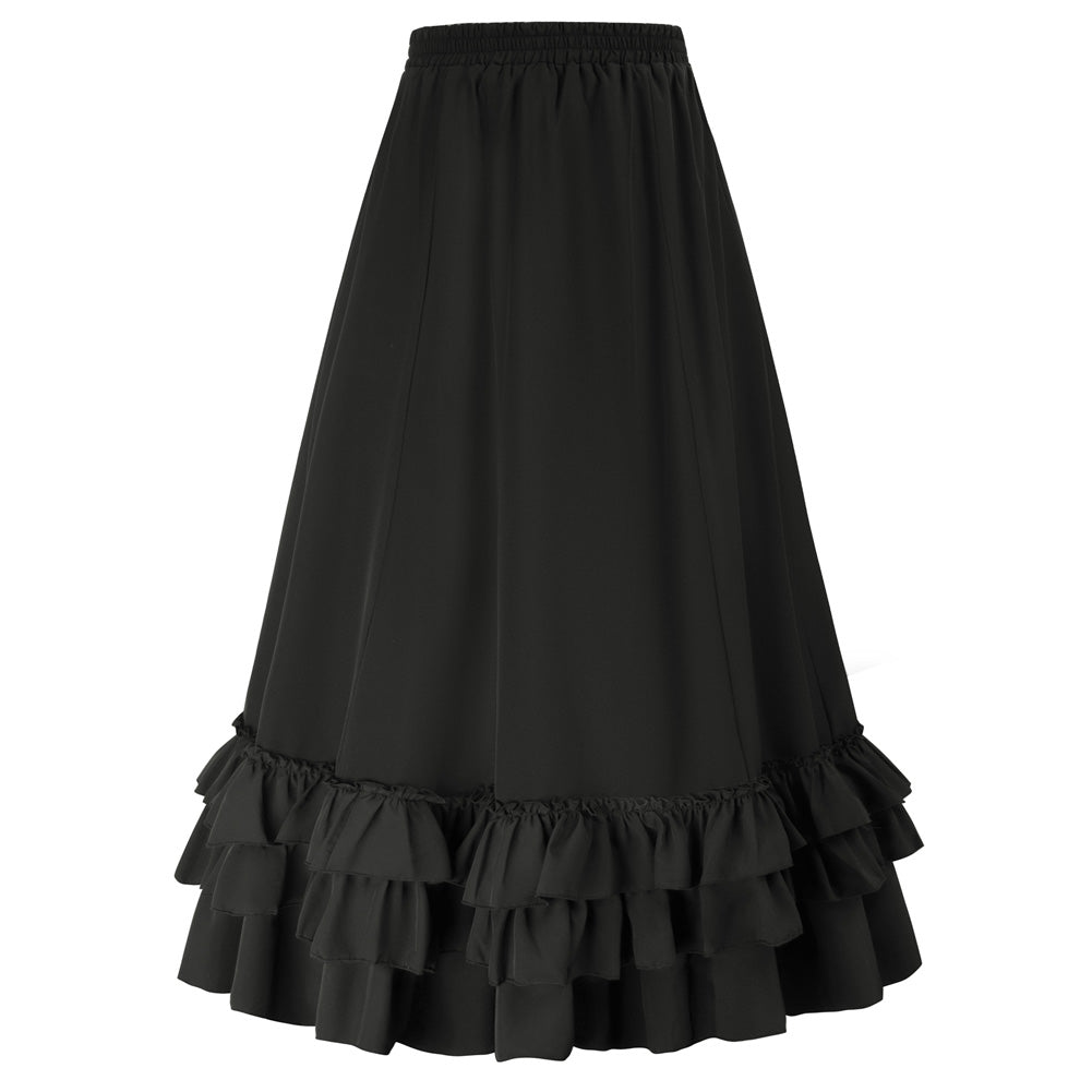 Layered Ruffled Hem Adjustable A-Line Skirt SCARLET DARKNESS