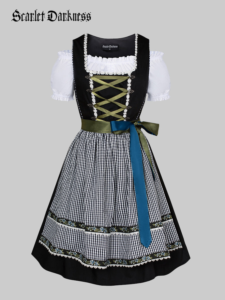 Women 3pcs Set German Bavarian Oktoberfest Costume SCARLET DARKNESS