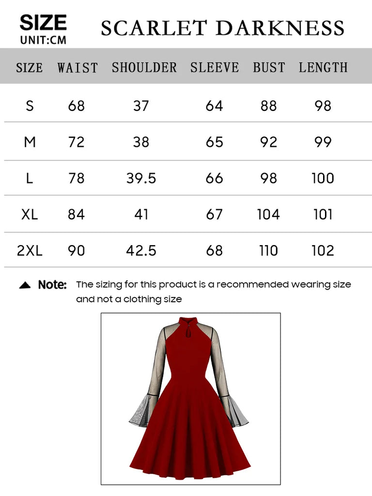 SCARLET DARKNESSWomen Gothic Mesh Paneled Bell Sleeve Dress